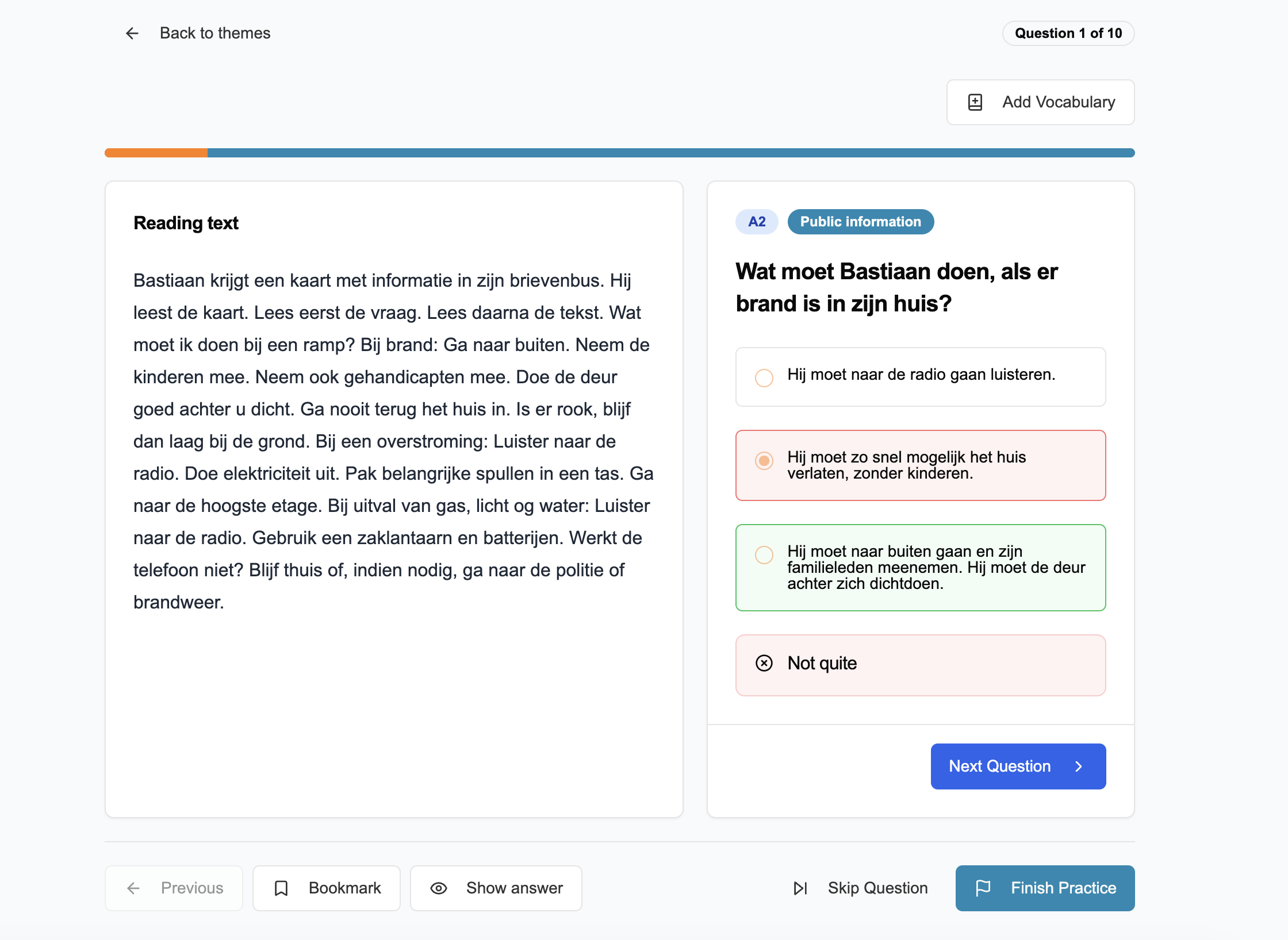 MijnJuffie reading practice showing immediate answer feedback